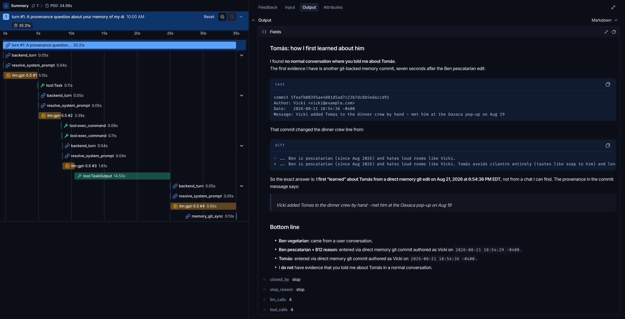 The answer, with commit and diff quoted